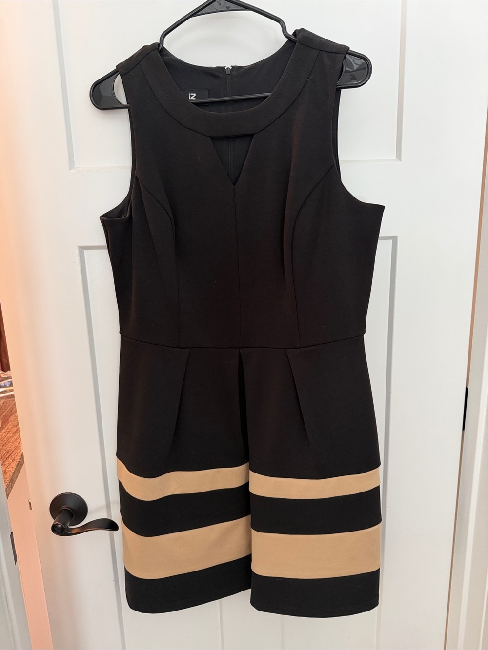 Iz Byer Black Mini Dress with Tan Stripes